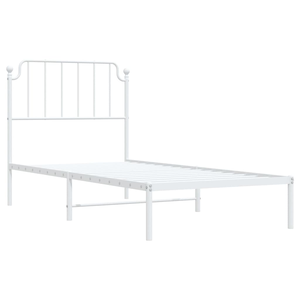 Metal Bed Frame with Headboard White 92x187 cm Single Size