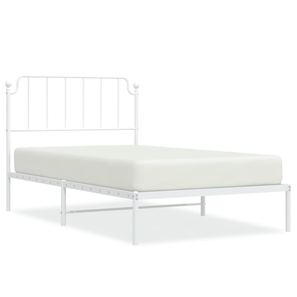 Metal Bed Frame with Headboard White 107x203 cm