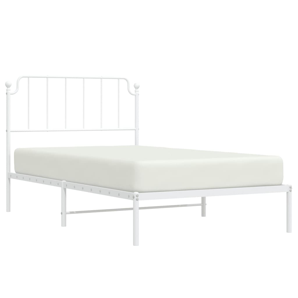 Metal Bed Frame with Headboard White 107x203 cm