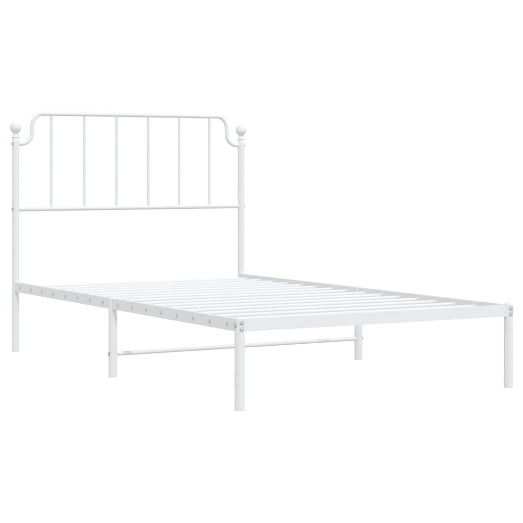 Metal Bed Frame with Headboard White 107x203 cm