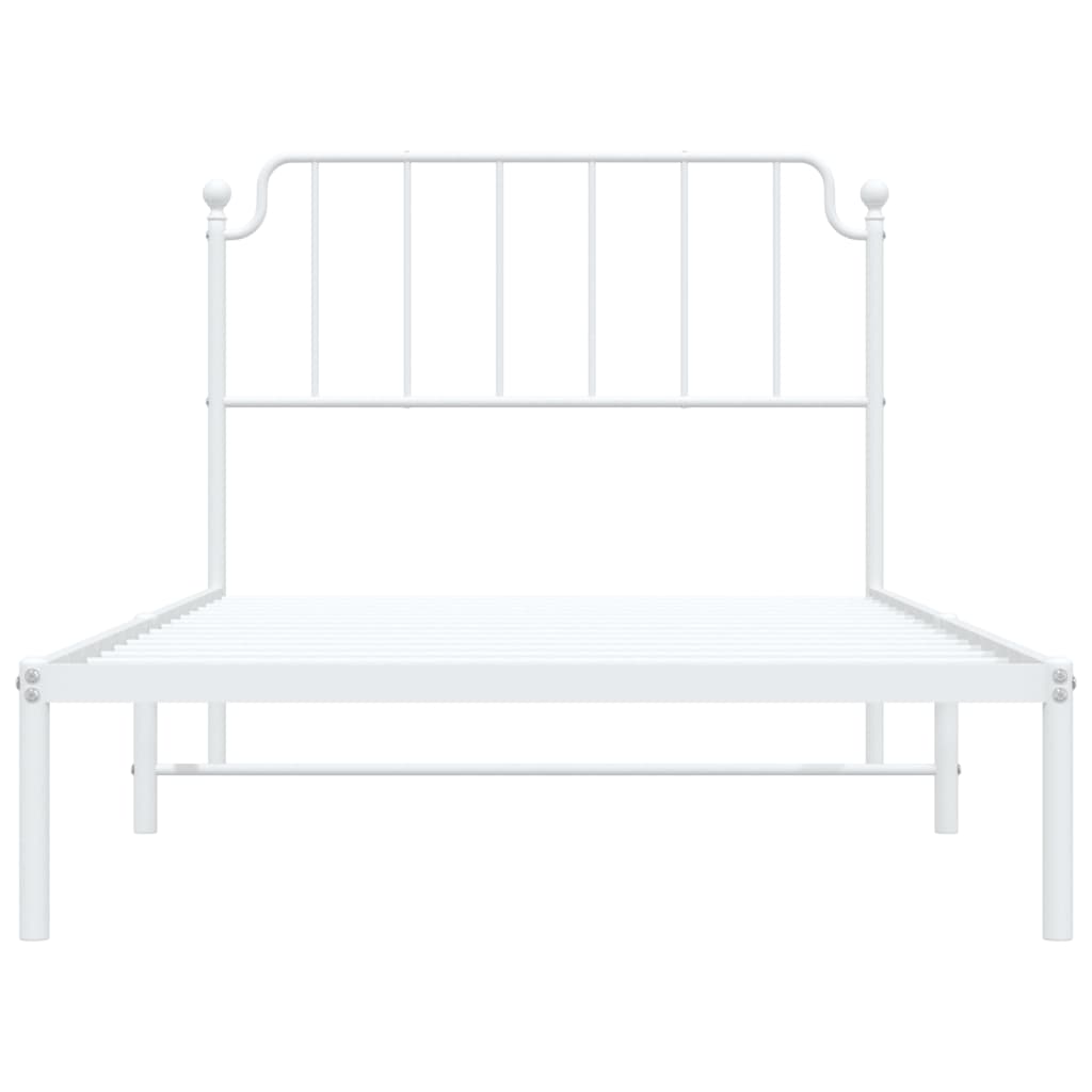 Metal Bed Frame with Headboard White 107x203 cm