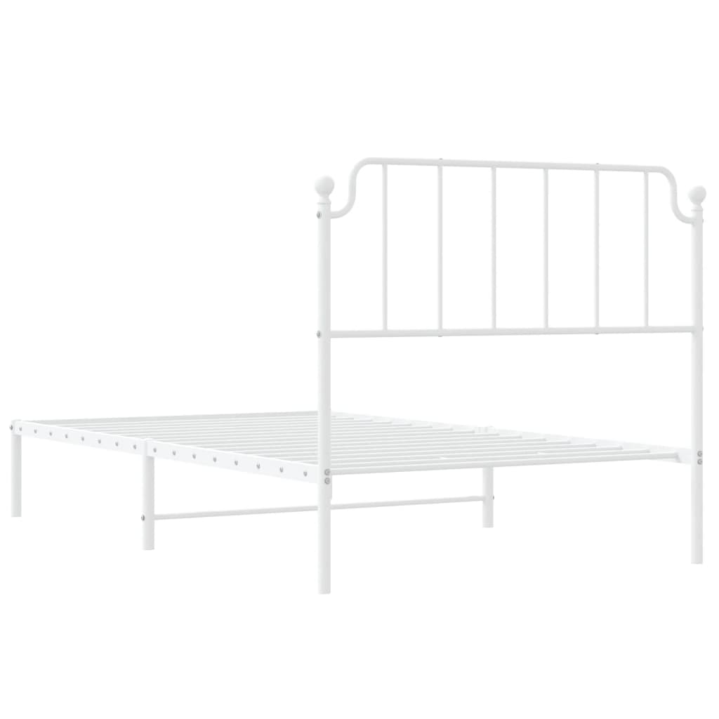 Metal Bed Frame with Headboard White 107x203 cm