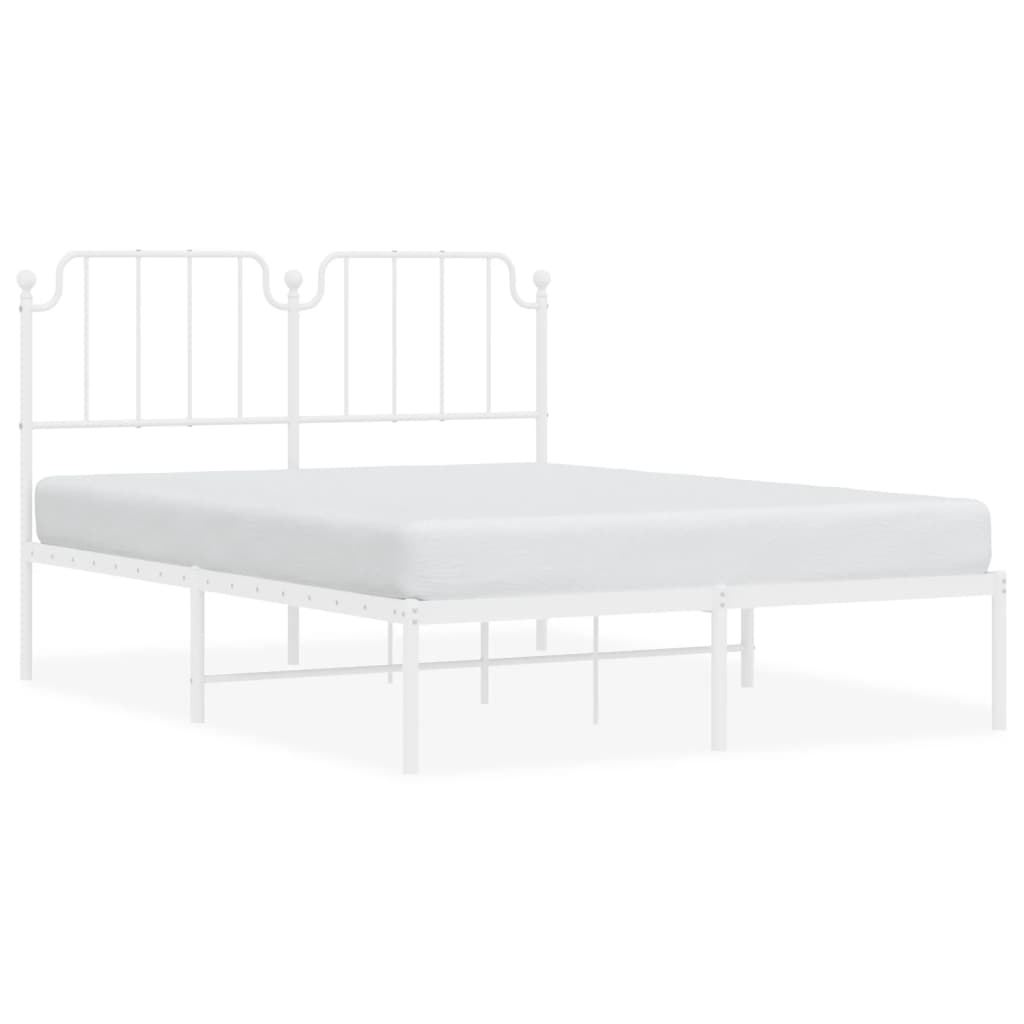 Metal Bed Frame with Headboard White 135x190 cm