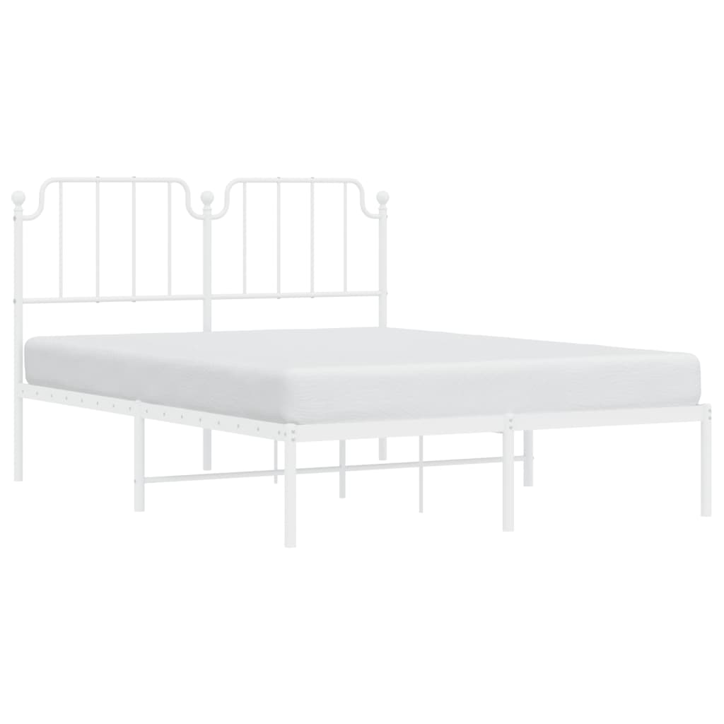 Metal Bed Frame with Headboard White 135x190 cm