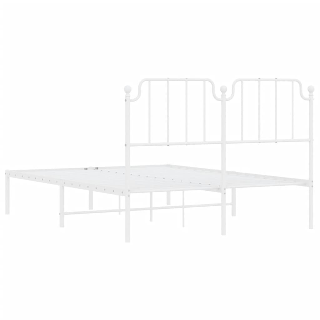 Metal Bed Frame with Headboard White 135x190 cm