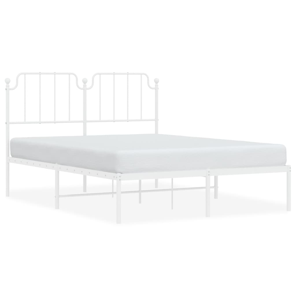 Metal Bed Frame with Headboard White 150x200 cm