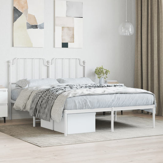 Metal Bed Frame with Headboard White 150x200 cm