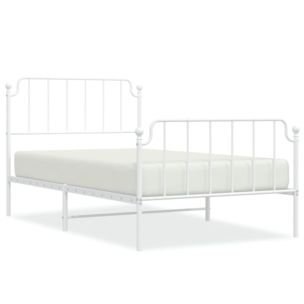 Metal Bed Frame with Headboard and Footboard White 107x203 cm