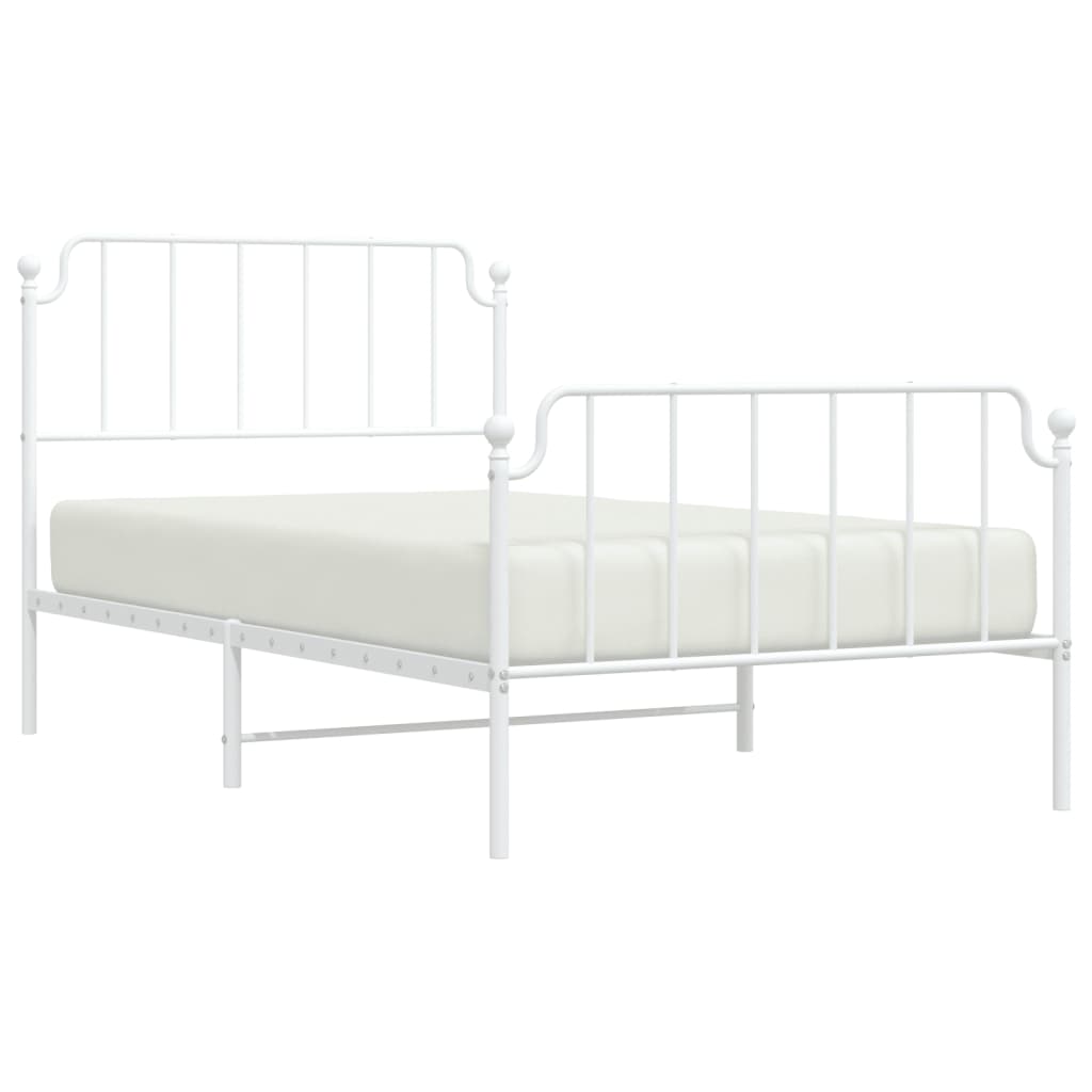 Metal Bed Frame with Headboard and Footboard White 107x203 cm