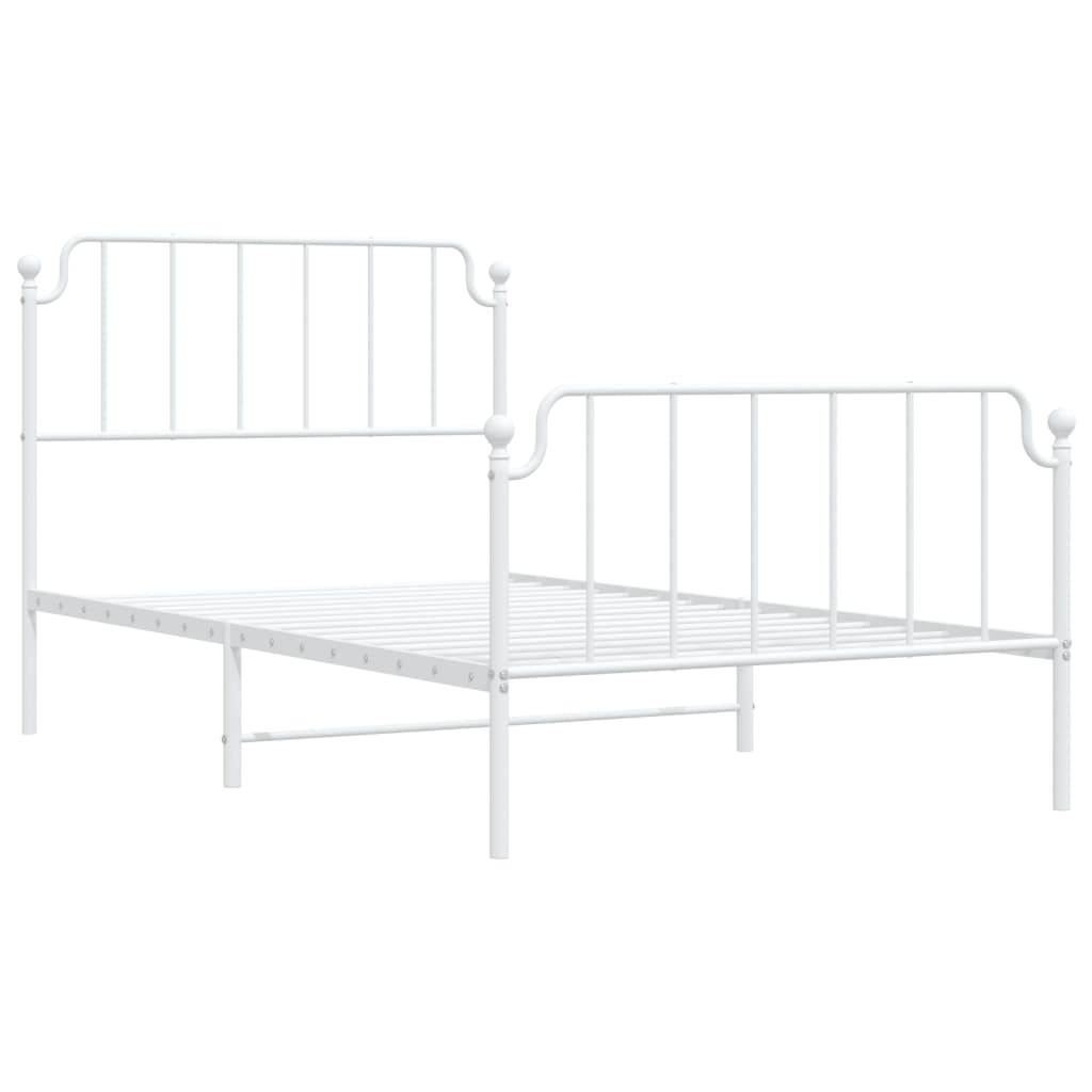 Metal Bed Frame with Headboard and Footboard White 107x203 cm