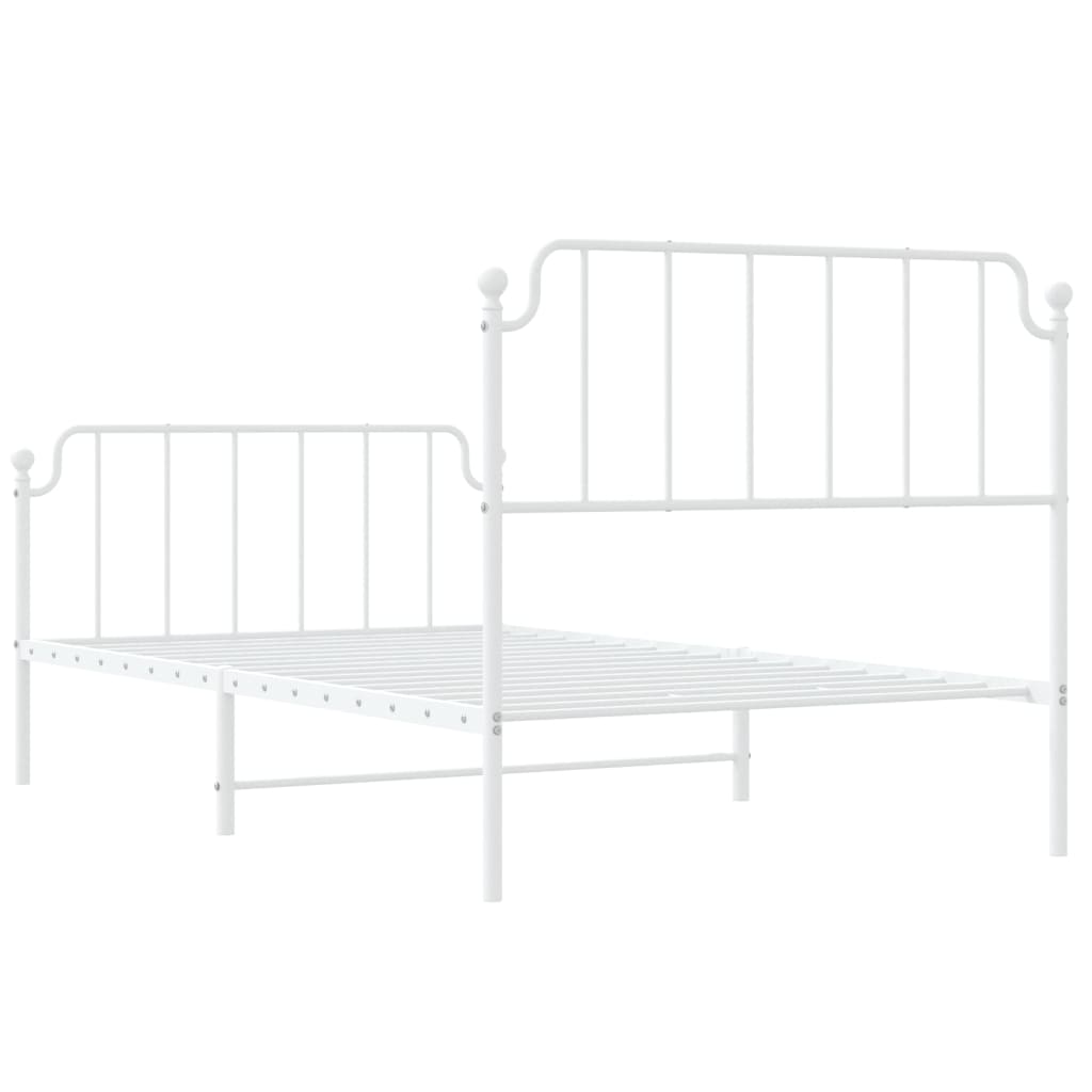 Metal Bed Frame with Headboard and Footboard White 107x203 cm