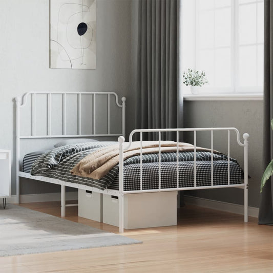 Metal Bed Frame with Headboard and Footboard White 107x203 cm