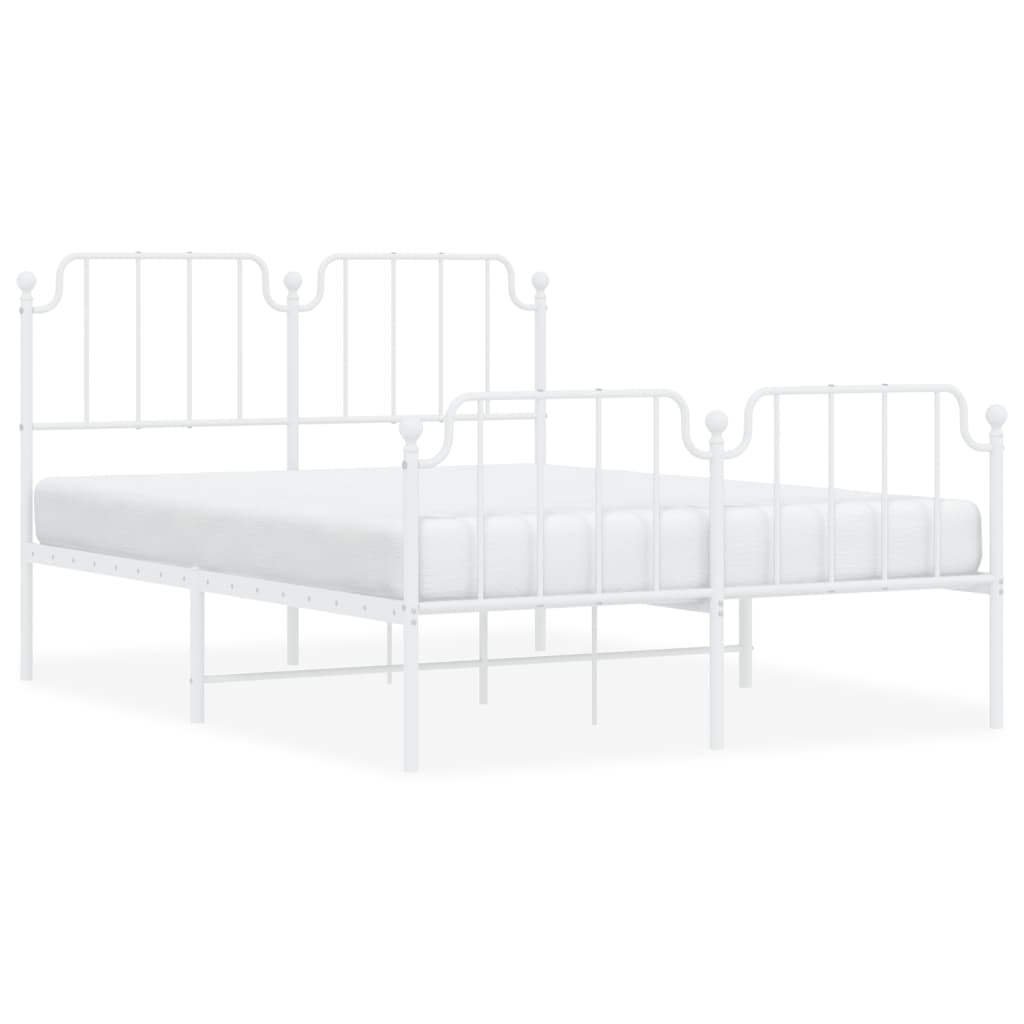 Metal Bed Frame with Headboard and Footboard White 150x200 cm