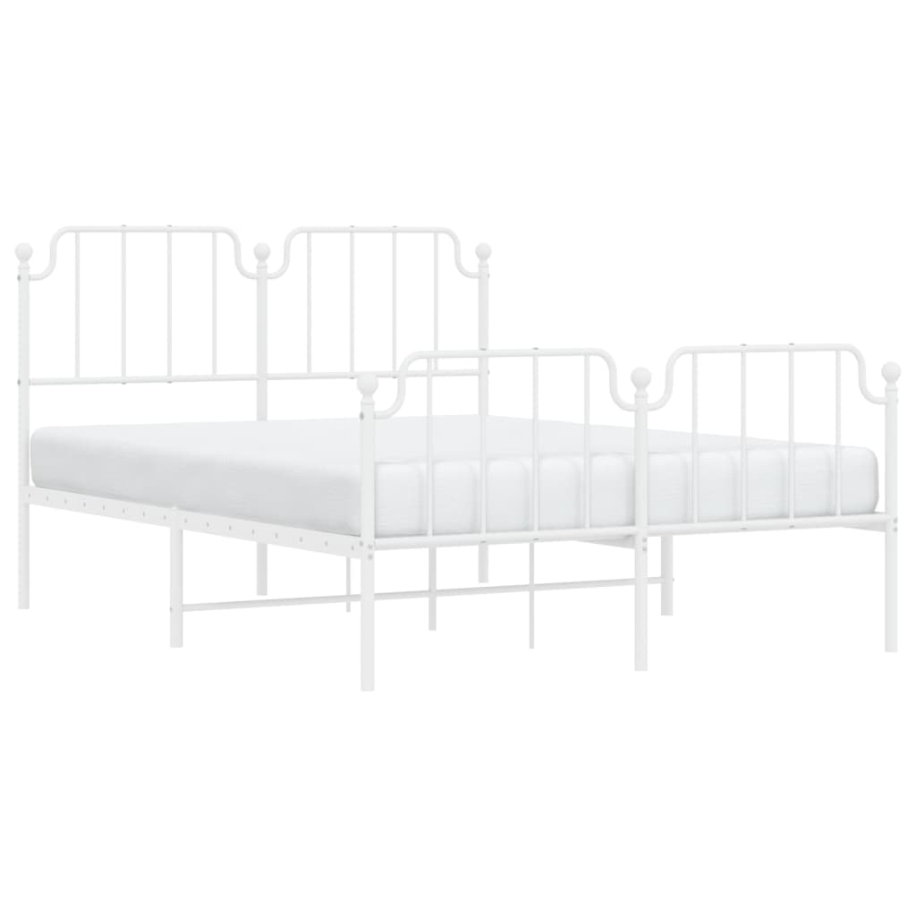 Metal Bed Frame with Headboard and Footboard White 150x200 cm