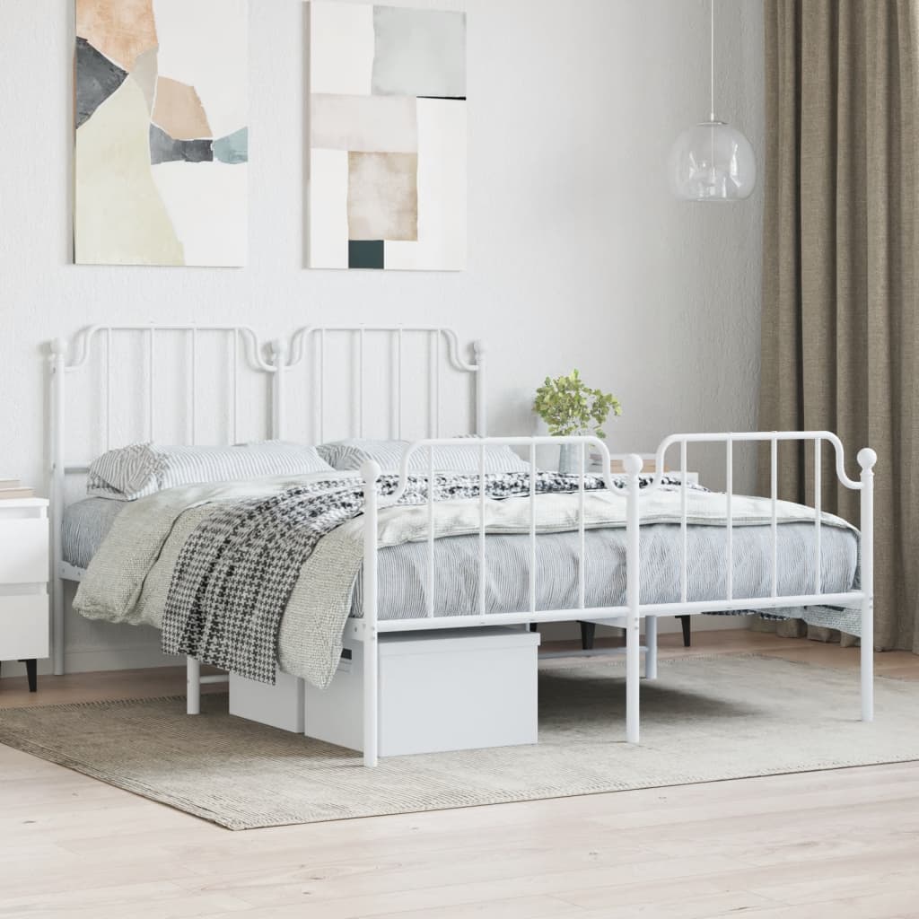 Metal Bed Frame with Headboard and Footboard White 150x200 cm