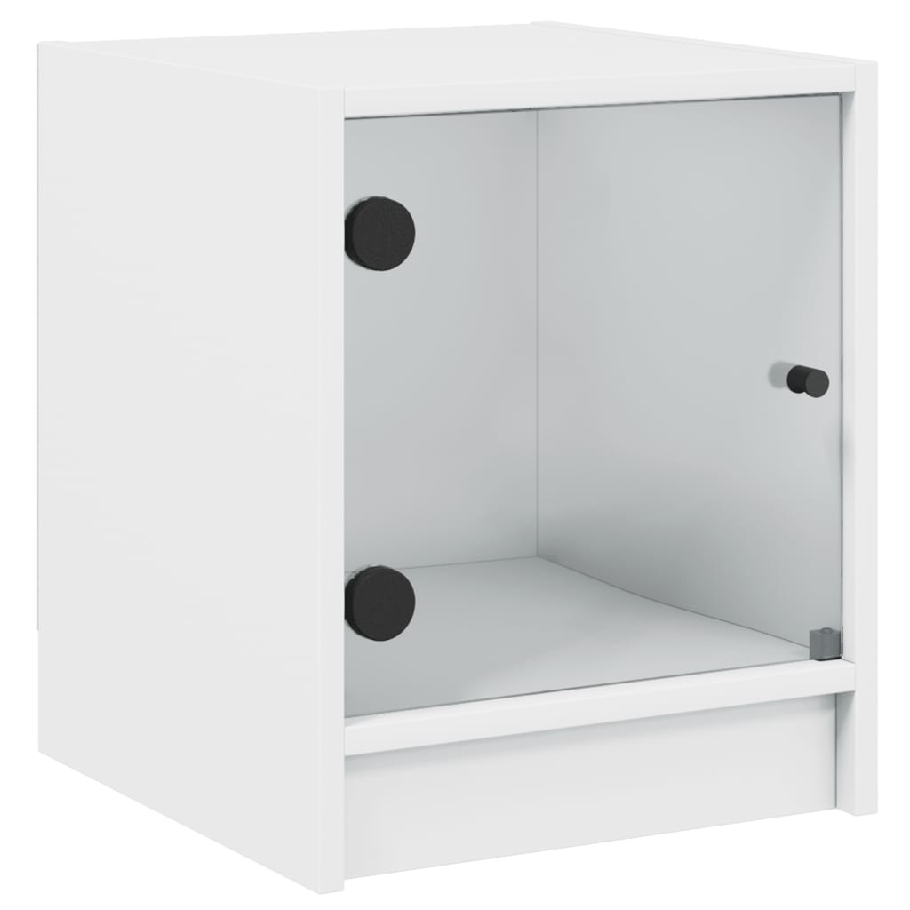 Bedside Cabinet with Glass Door White 35x37x42 cm