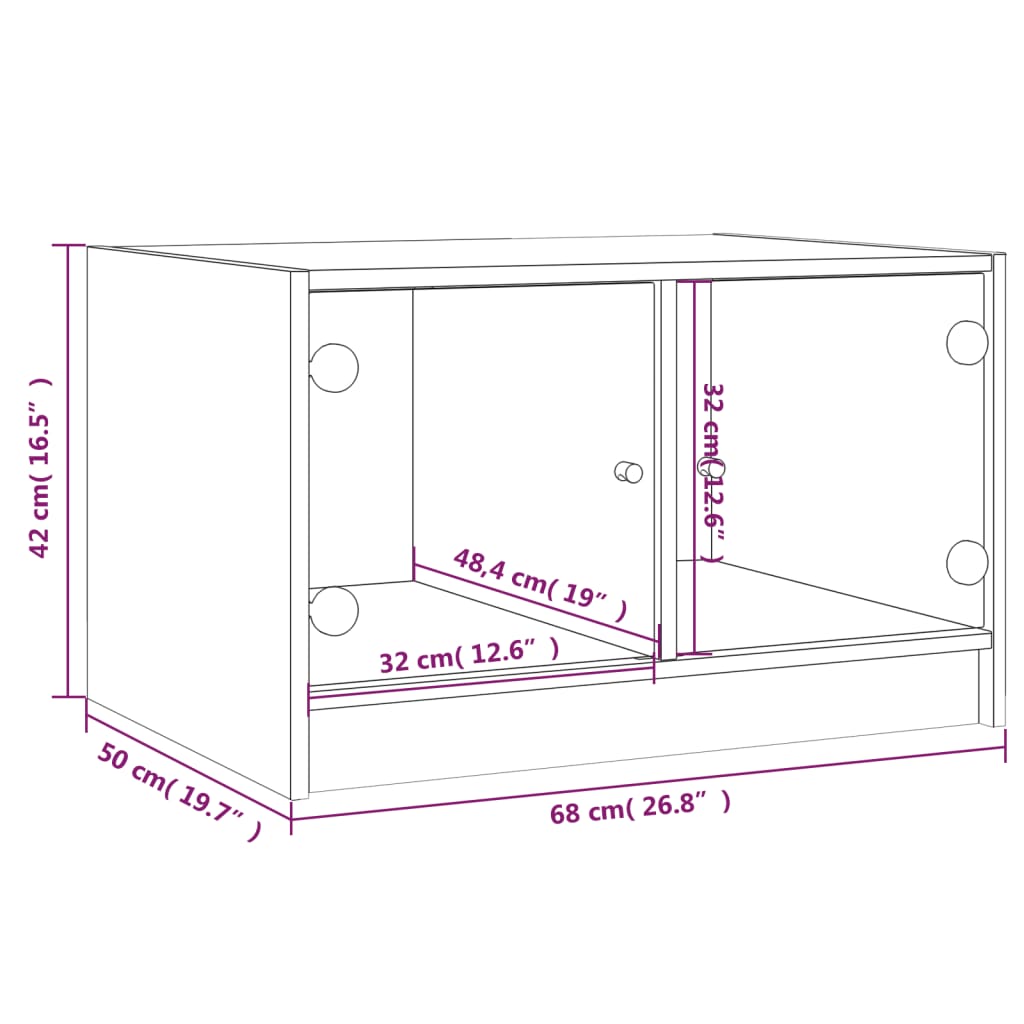 Coffee Table with Glass Doors White 68x50x42 cm