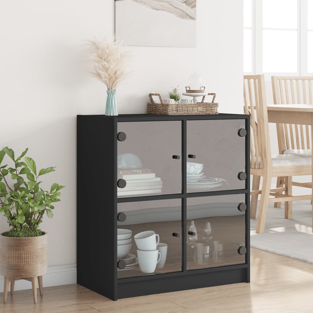 Side Cabinet with Glass Doors Black 68x37x75.5 cm