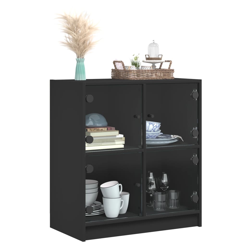 Side Cabinet with Glass Doors Black 68x37x75.5 cm