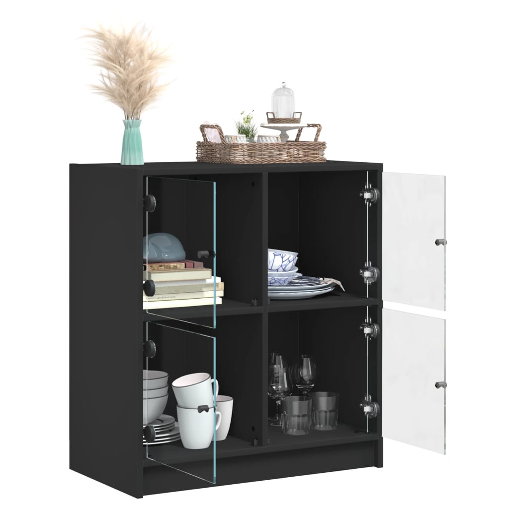 Side Cabinet with Glass Doors Black 68x37x75.5 cm