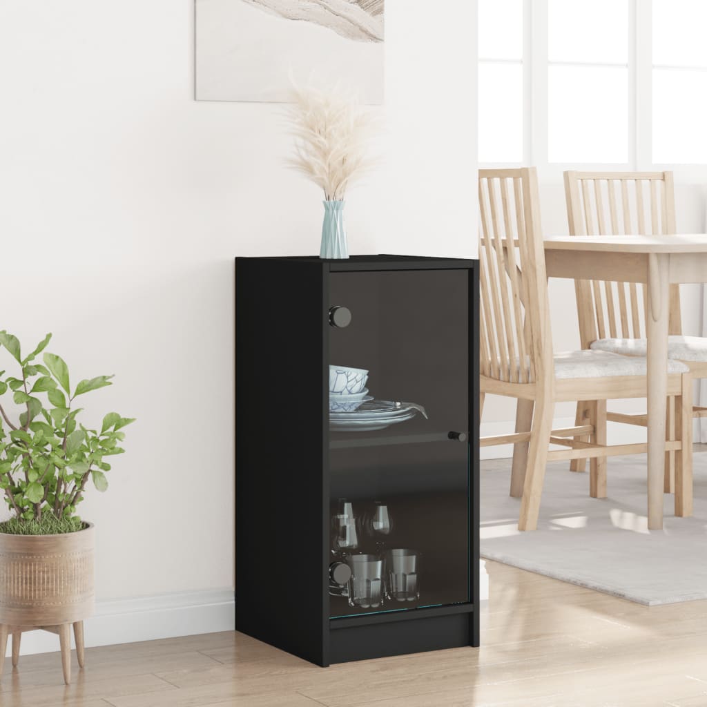 Side Cabinet with Glass Doors Black 35x37x75.5 cm