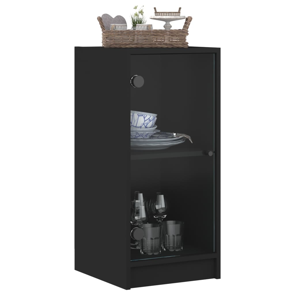 Side Cabinet with Glass Doors Black 35x37x75.5 cm