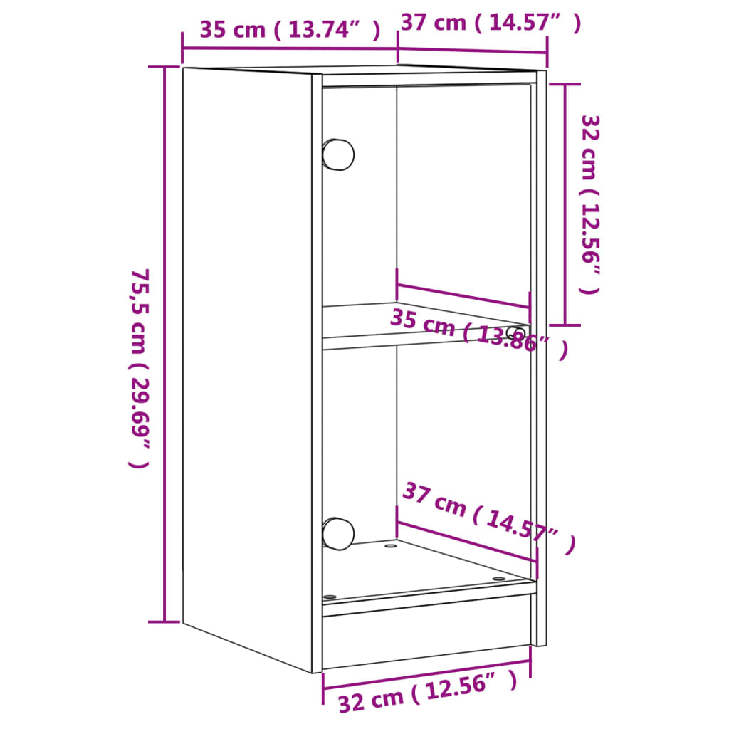 Side Cabinet with Glass Doors Black 35x37x75.5 cm