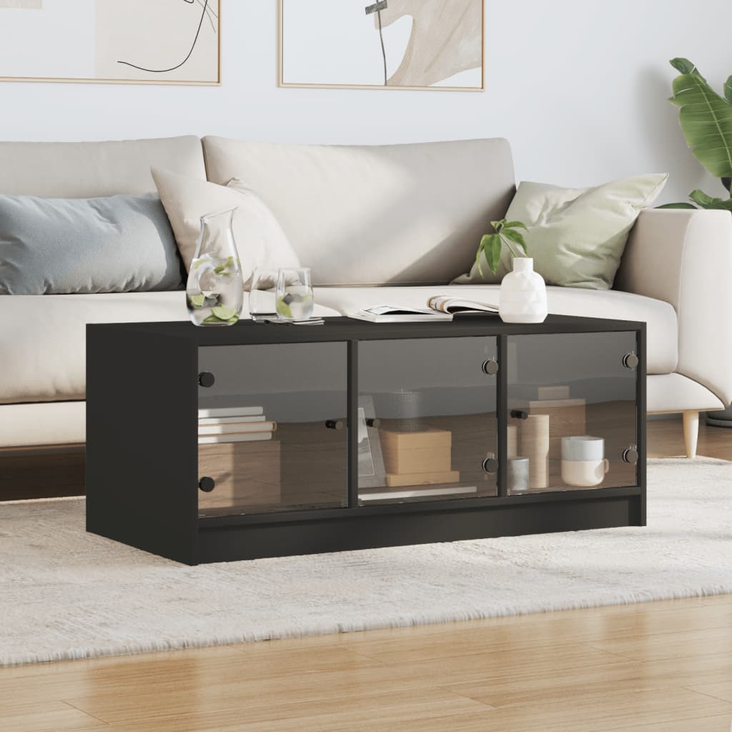 Coffee Table with Glass Doors Black 102x50x42 cm