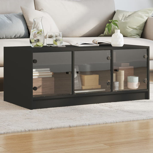 Coffee Table with Glass Doors Black 102x50x42 cm