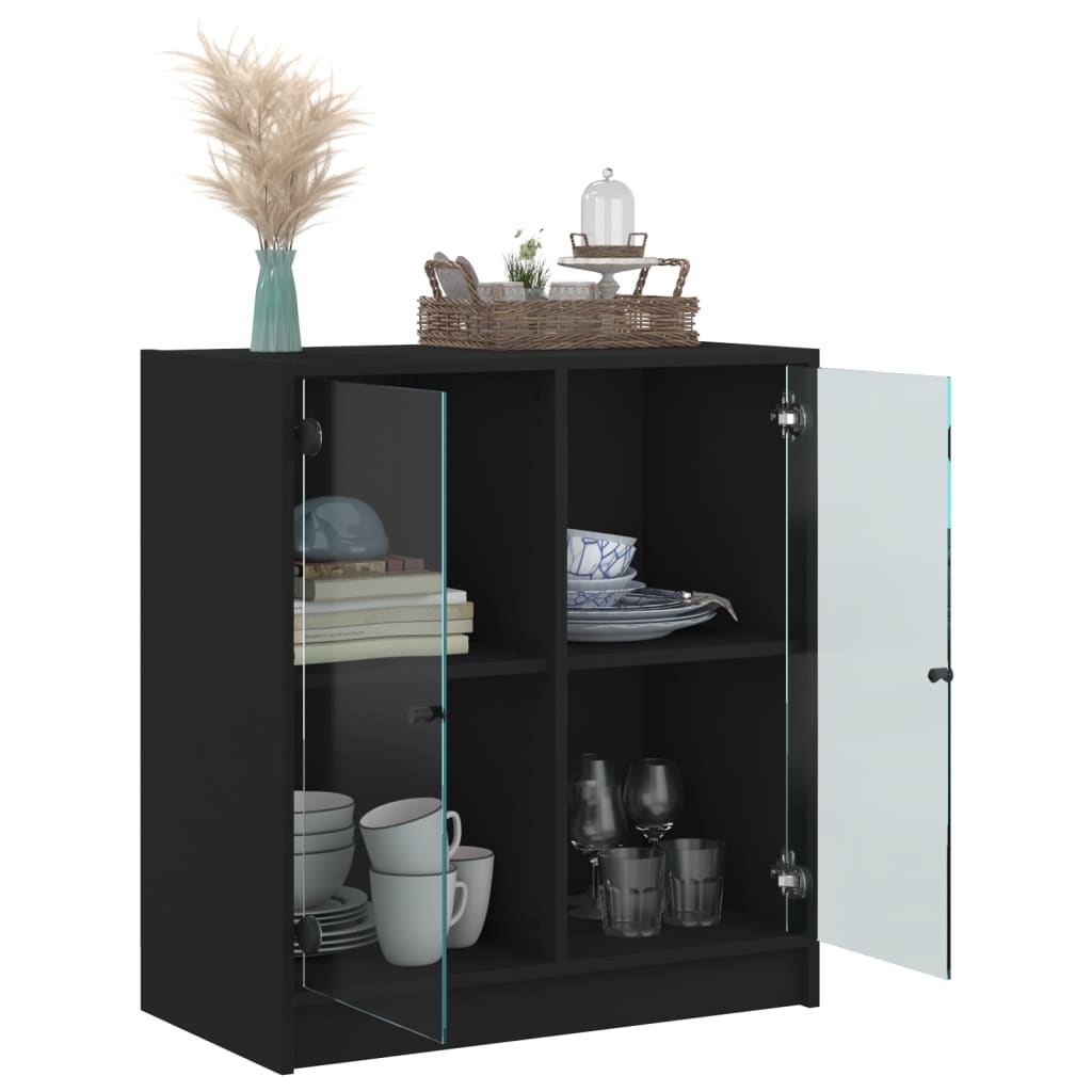 Side Cabinet with Glass Doors Black 68x37x75.5 cm