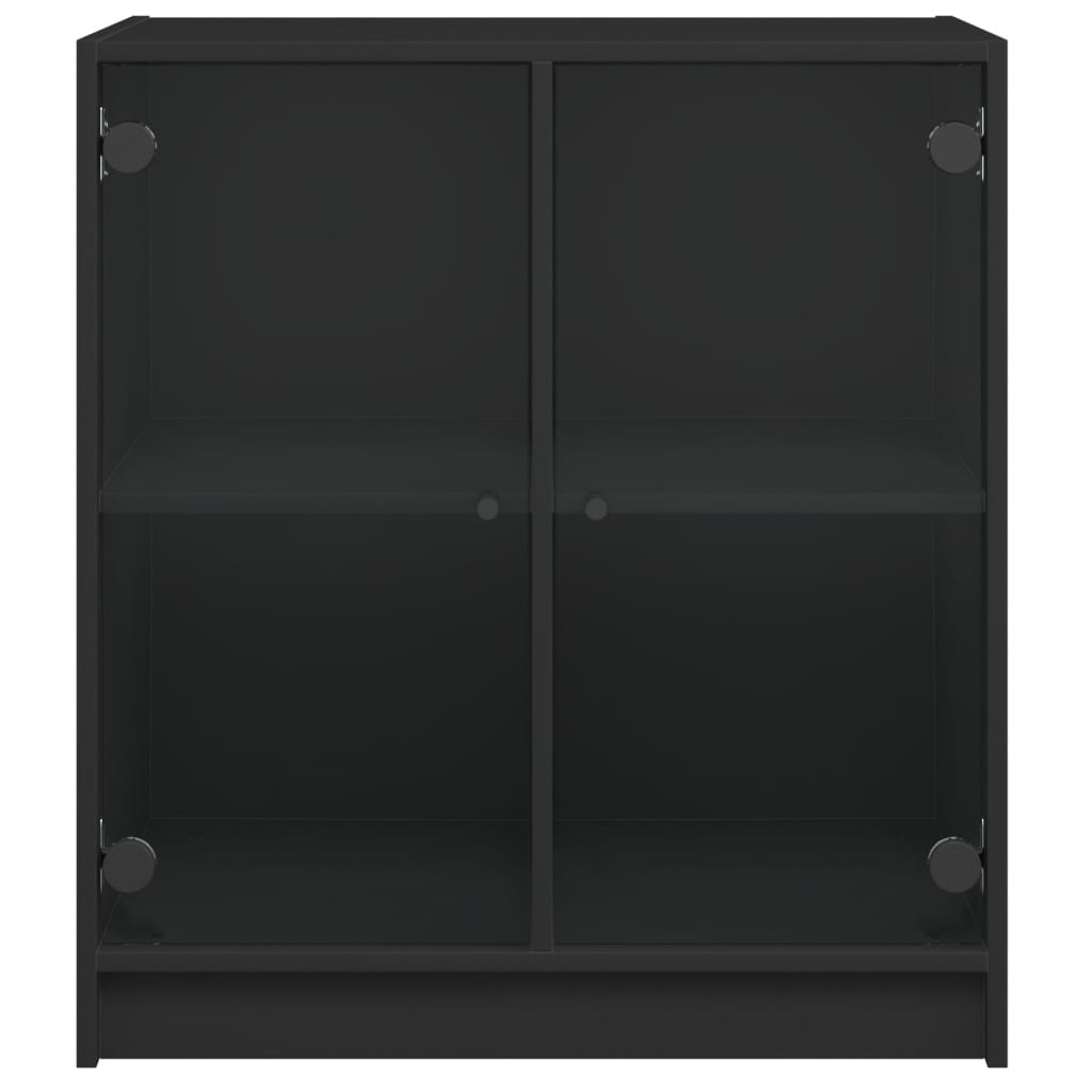 Side Cabinet with Glass Doors Black 68x37x75.5 cm