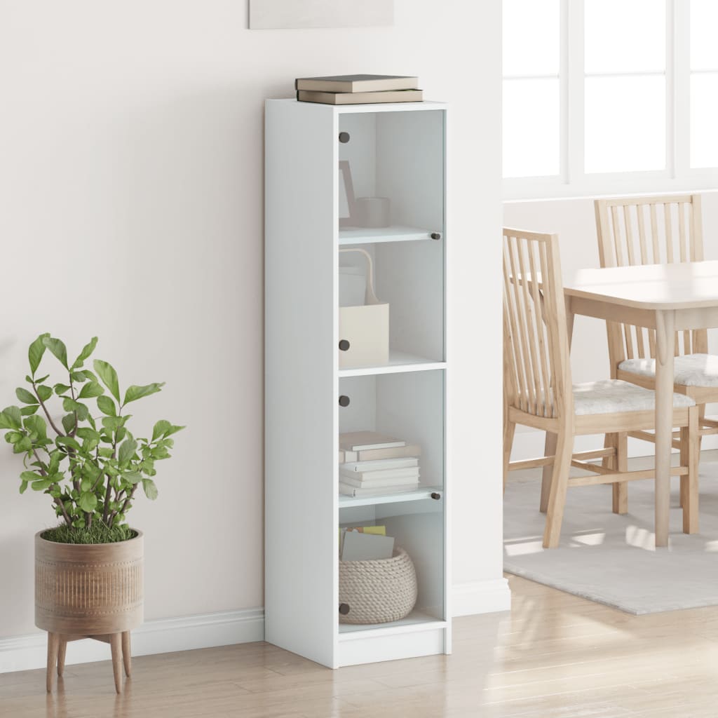 Highboard with Glass Doors White 35x37x142 cm