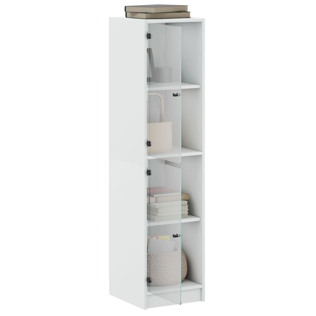 Highboard with Glass Doors White 35x37x142 cm