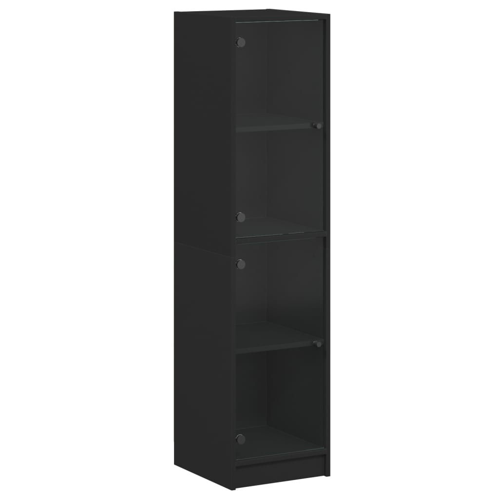 Highboard with Glass Doors Black 35x37x142 cm