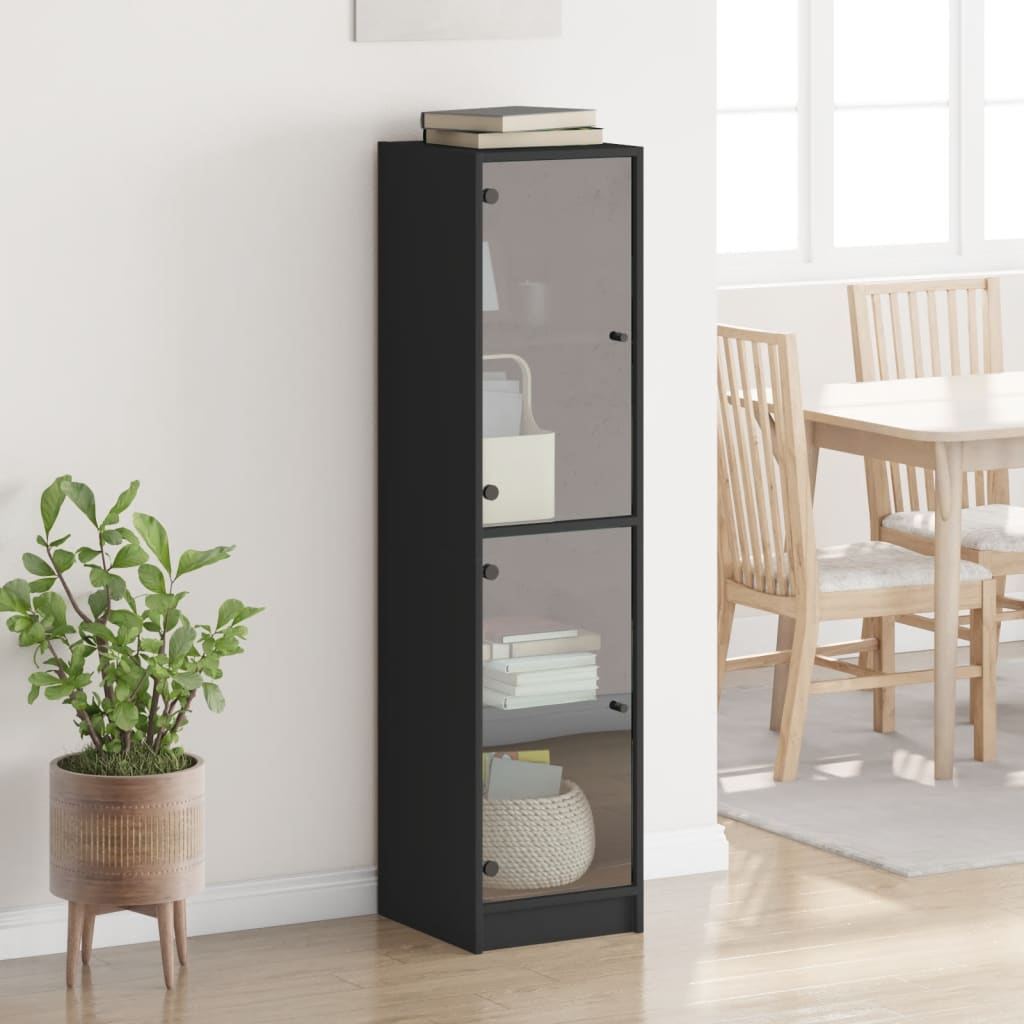 Highboard with Glass Doors Black 35x37x142 cm