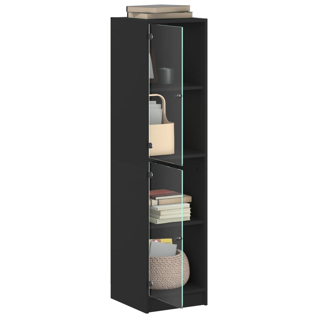 Highboard with Glass Doors Black 35x37x142 cm