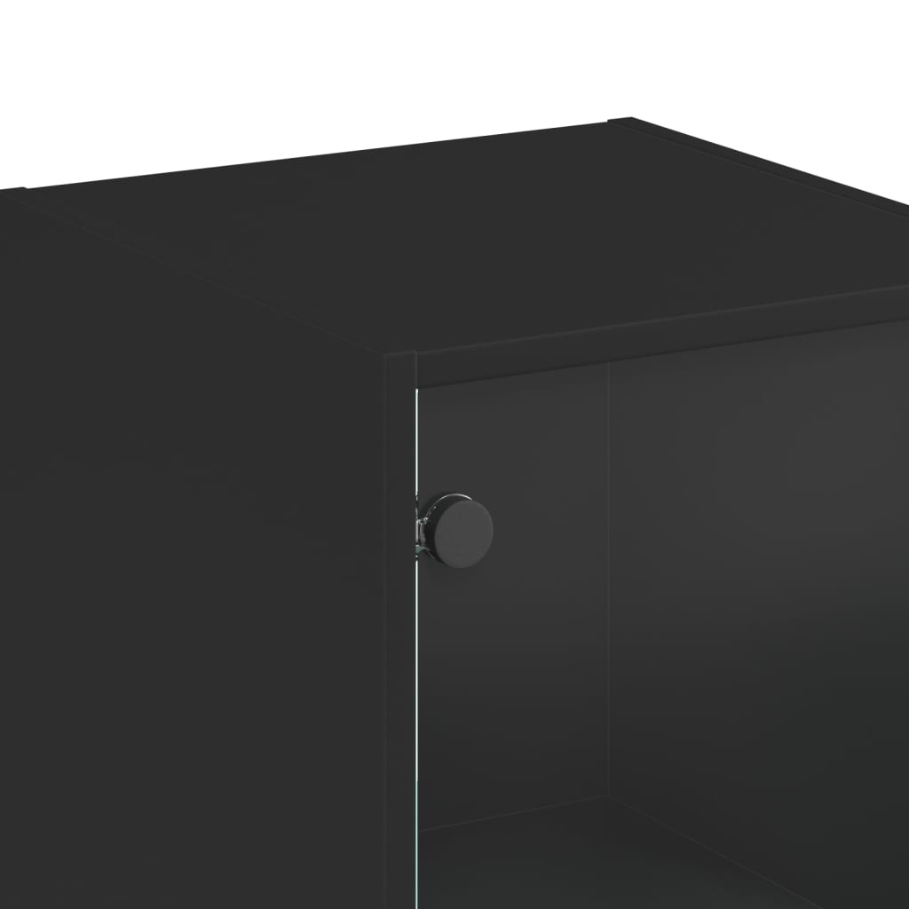 Highboard with Glass Doors Black 35x37x142 cm