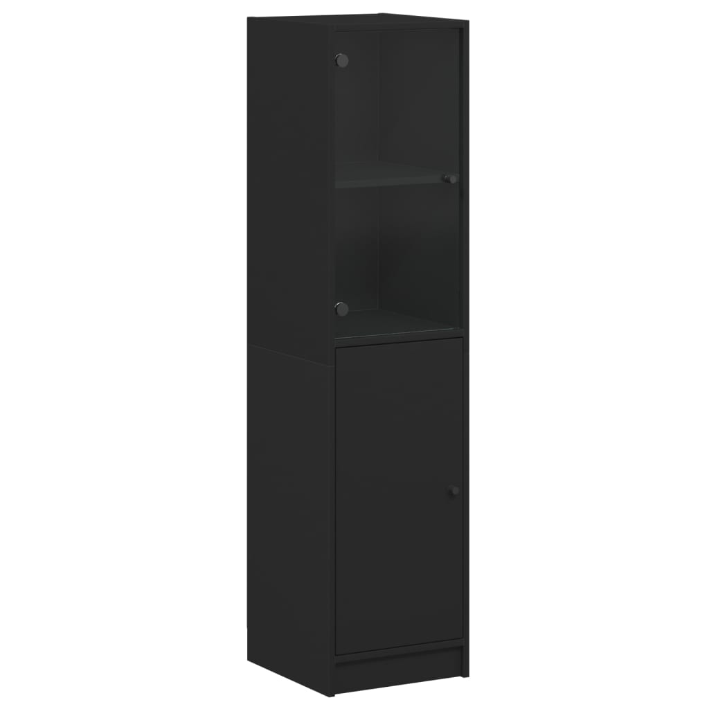 Highboard with Glass Door Black 35x37x142 cm