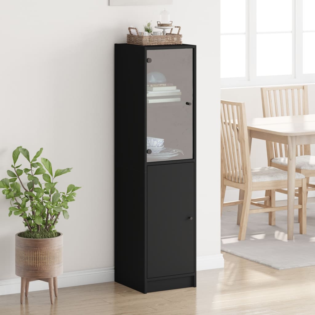 Highboard with Glass Door Black 35x37x142 cm