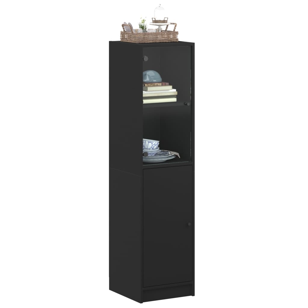 Highboard with Glass Door Black 35x37x142 cm