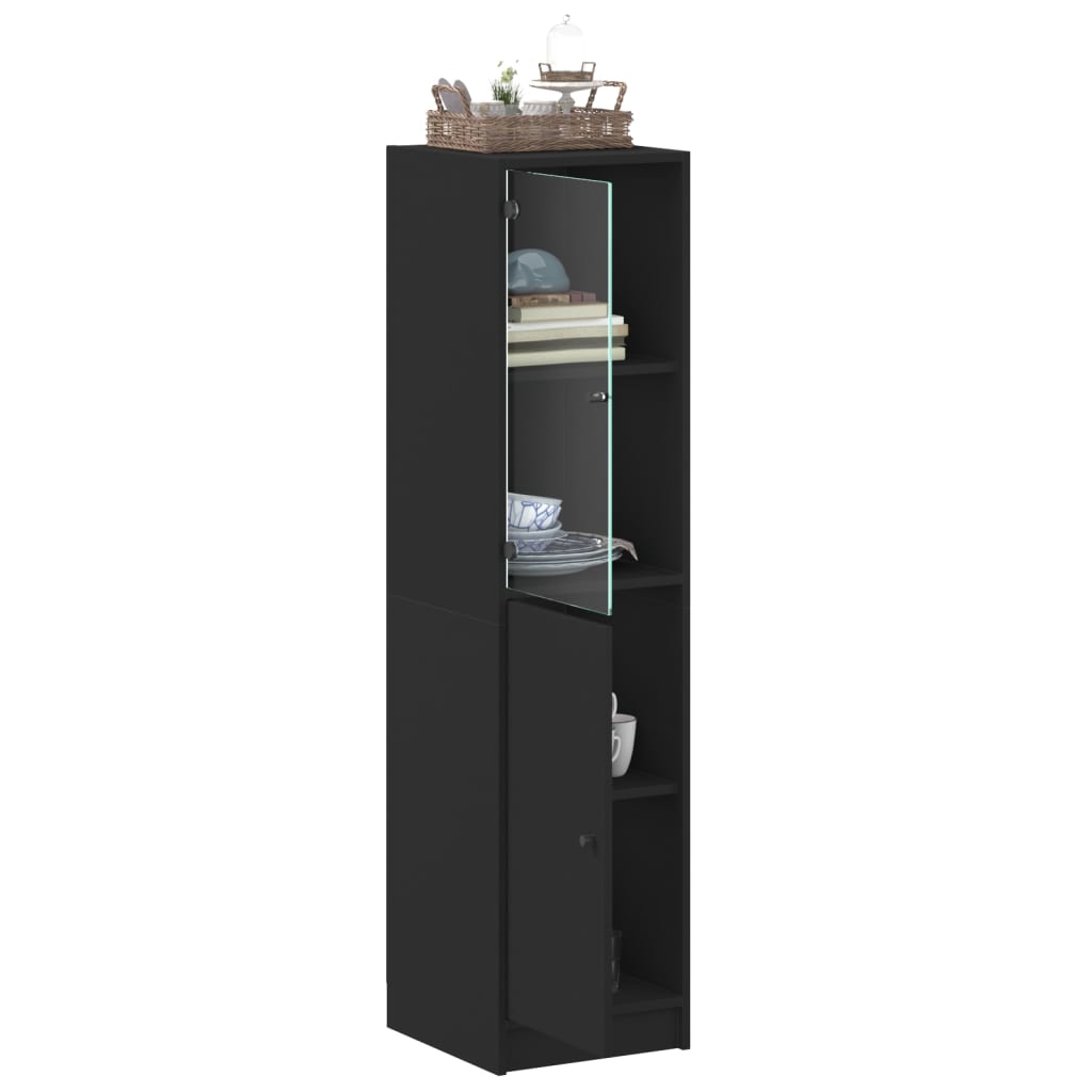 Highboard with Glass Door Black 35x37x142 cm