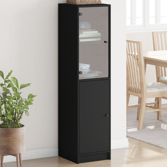 Highboard with Glass Door Black 35x37x142 cm