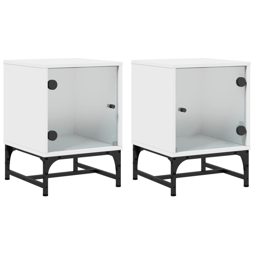 Bedside Cabinets with Glass Doors 2 pcs White 35x37x50 cm