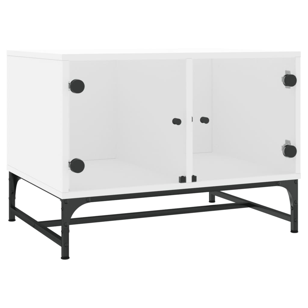 Coffee Table with Glass Doors White 68.5x50x50 cm