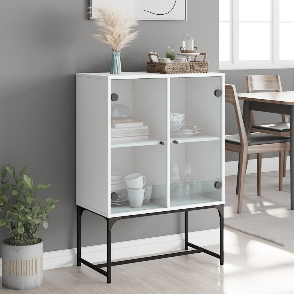 Side Cabinet with Glass Doors White 69x37x100 cm