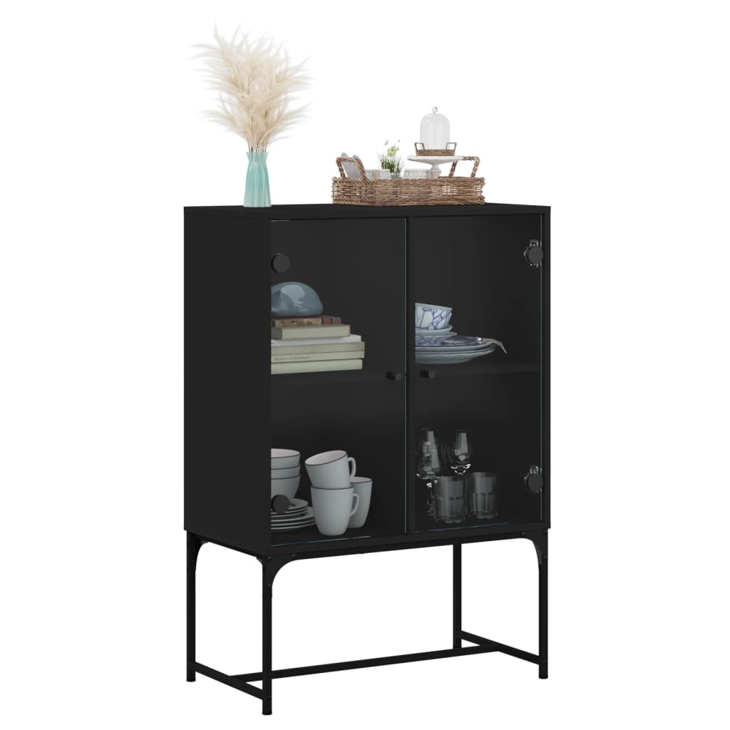 Side Cabinet with Glass Doors Black 69x37x100 cm