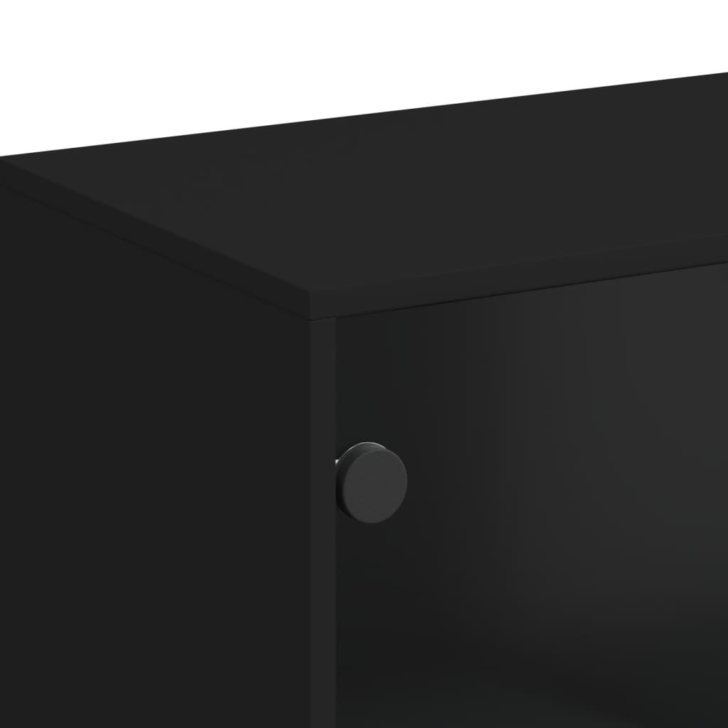 Side Cabinet with Glass Doors Black 69x37x100 cm