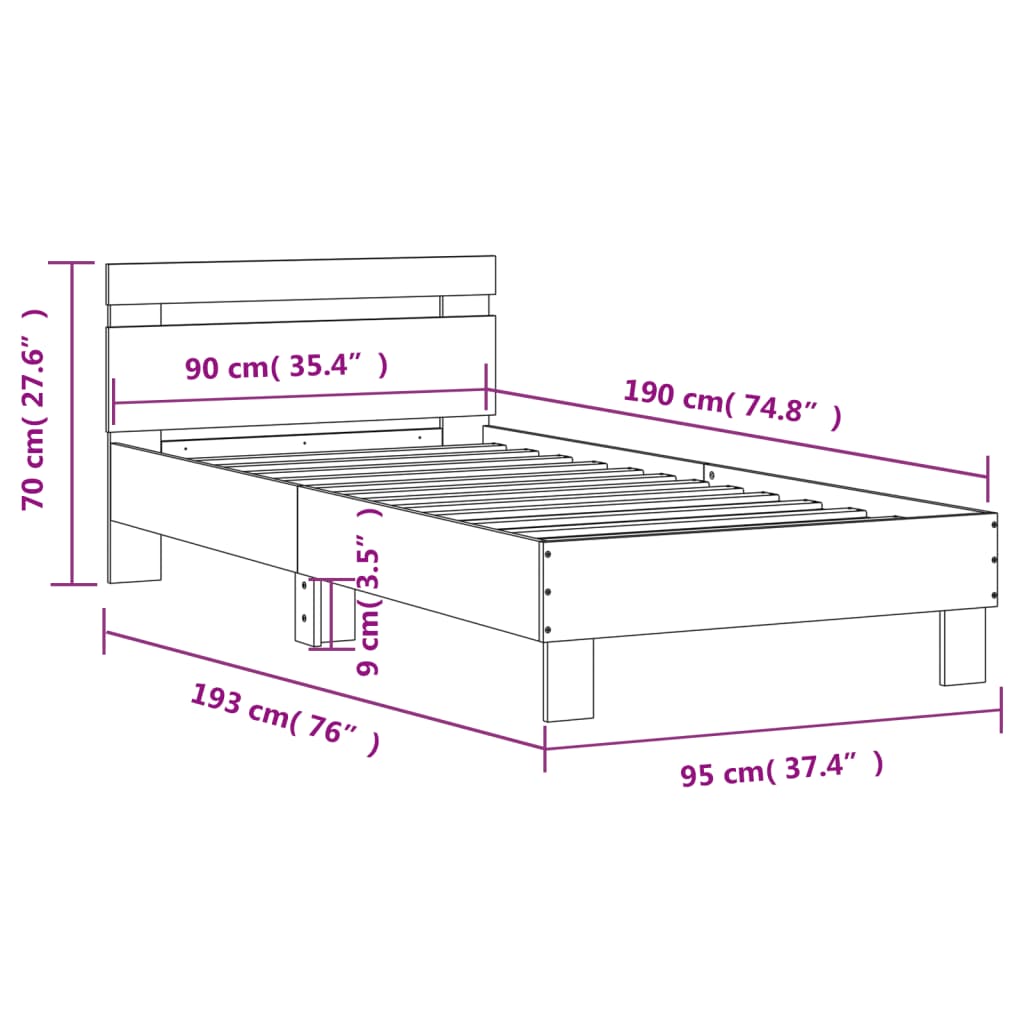 Bed Frame with Headboard Black 90x190 cm Engineered wood