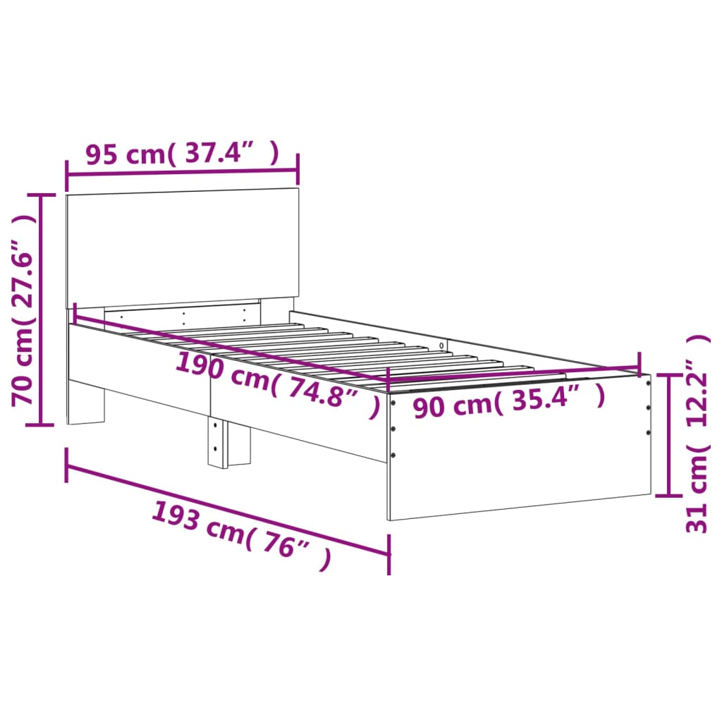 Bed Frame with Headboard Sonoma Oak 90x190 cm Engineered wood