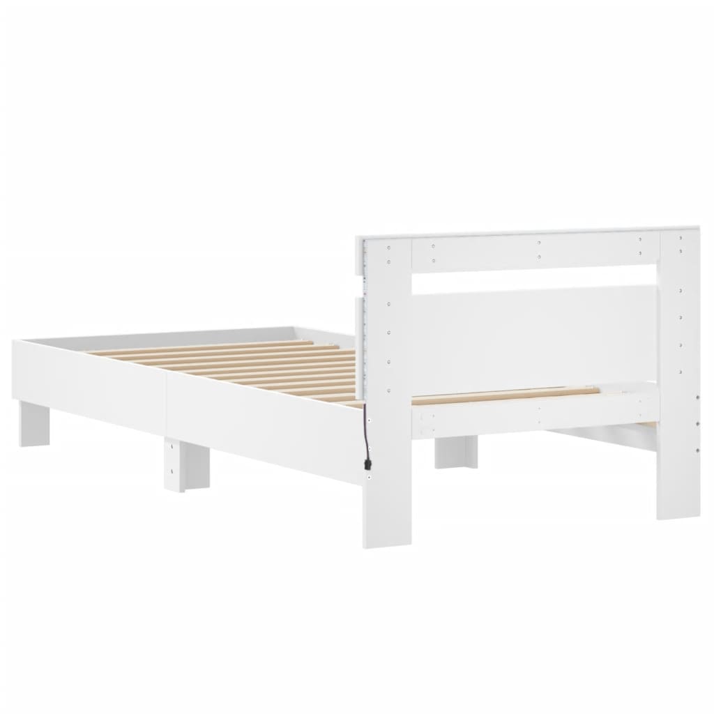 Bed Frame with Headboard and LED Lights White 90x190 cm